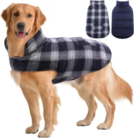 Kuoser Reversible Dog Jacket, Warm Winter Coat, Windproof Dog Clothes, Dark Blue XL