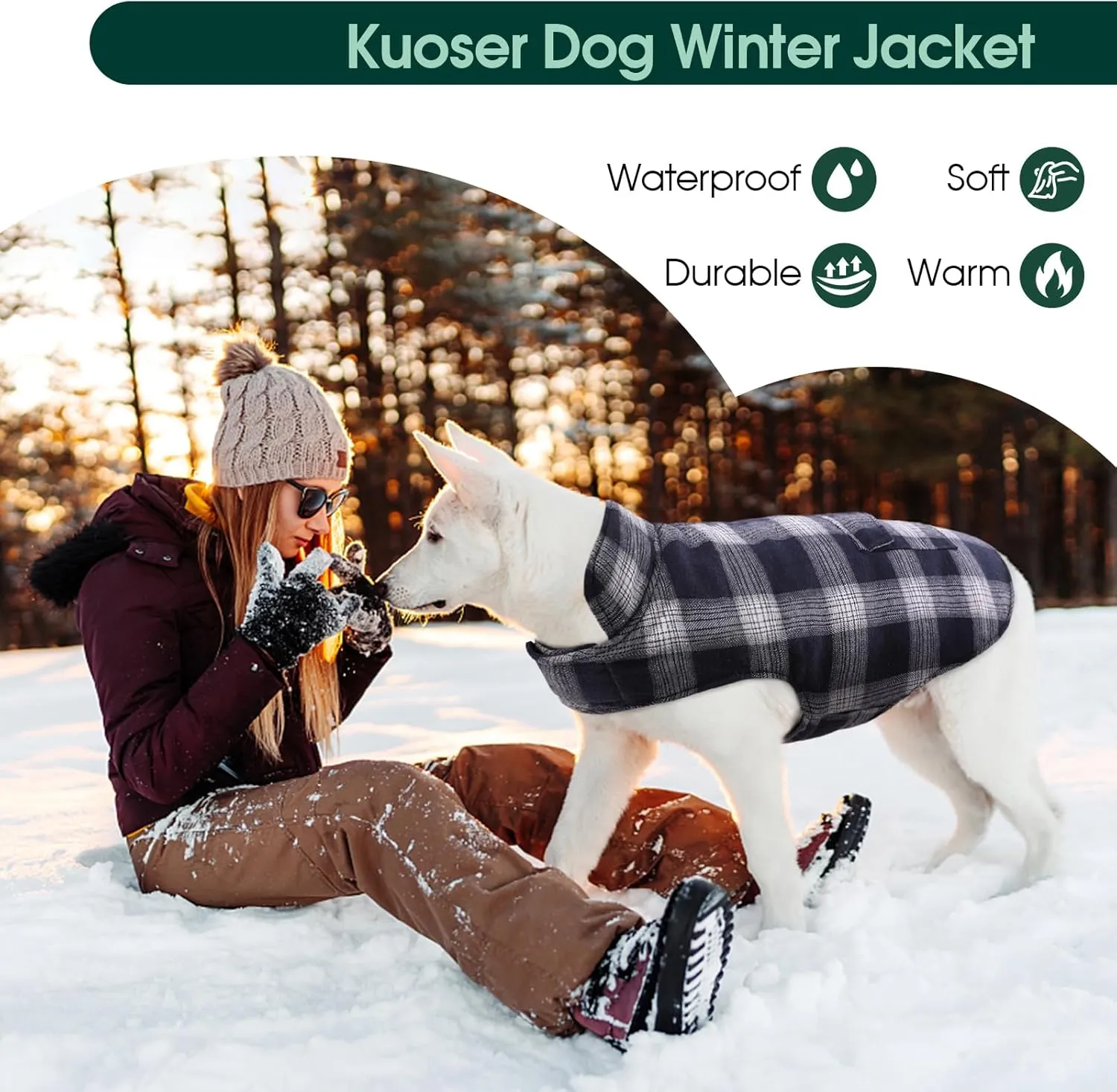 Kuoser Reversible Dog Jacket, Warm Winter Coat, Windproof Dog Clothes, Dark Blue XL