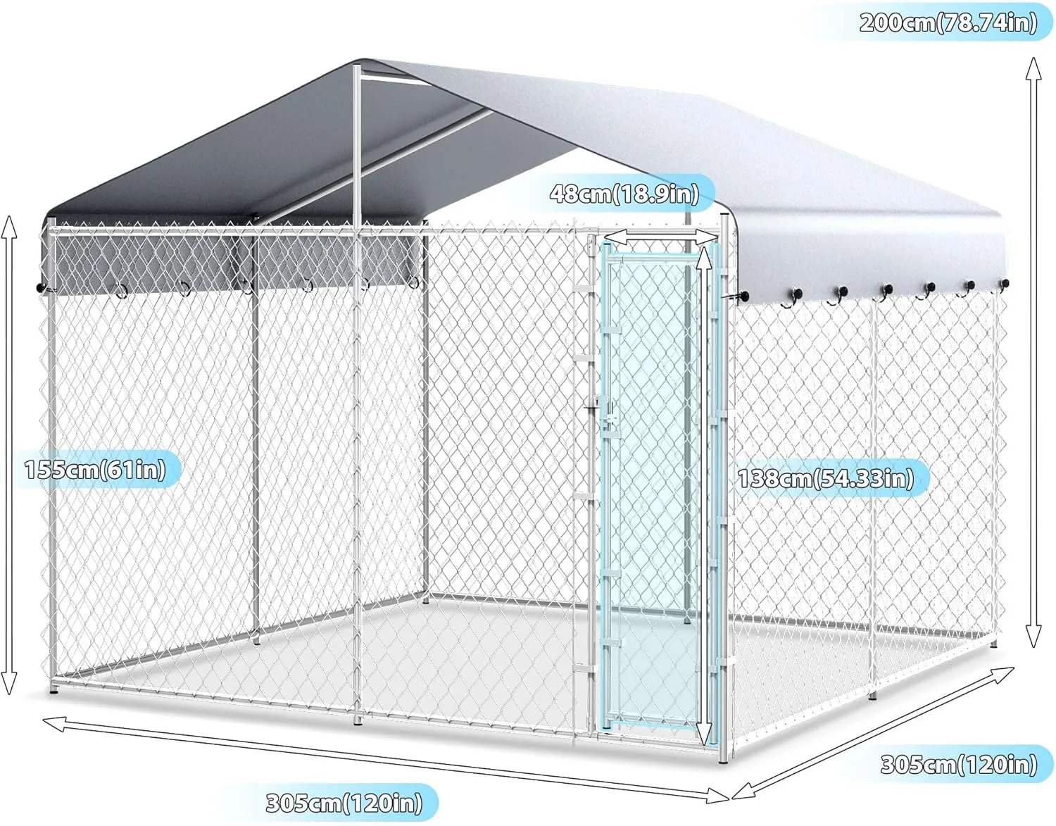 Large Outdoor Dog Kennel with Waterproof Cover,Heavy Duty Dog Cage with Secure Lock,Dog Pen Run,Galvanized Chain Link Dog Crate Metal Dog Pen Enclosure House for Farm(10'Lx10'Wx6.56'H)