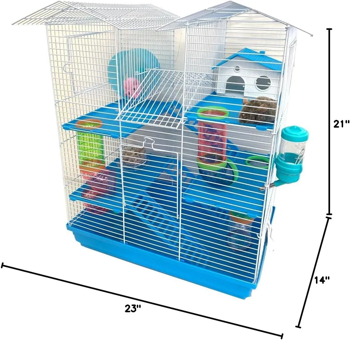Large Twin Tower 5-Levels Crossing Level Tube Habitat Syrian Hamster Rodent Gerbil Mouse Mice Rat Wire Animal Home Cage with Hide House Running Wheel Food Bowl Water Bottle Deep Base