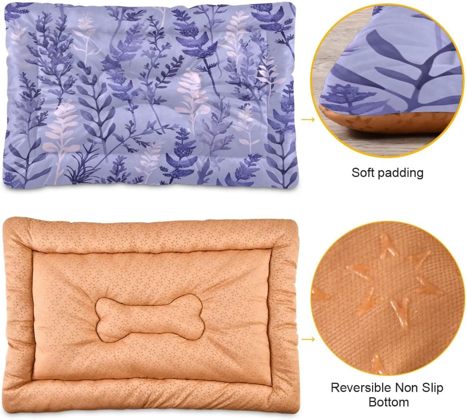 Lavender Crate Pet Bed, Portable Washable Dog Cat Mat, Soft Comfortable Pet Mattress with Non-Slip Bottom for Dogs Cats Sleeping, 36 x 24 Inch