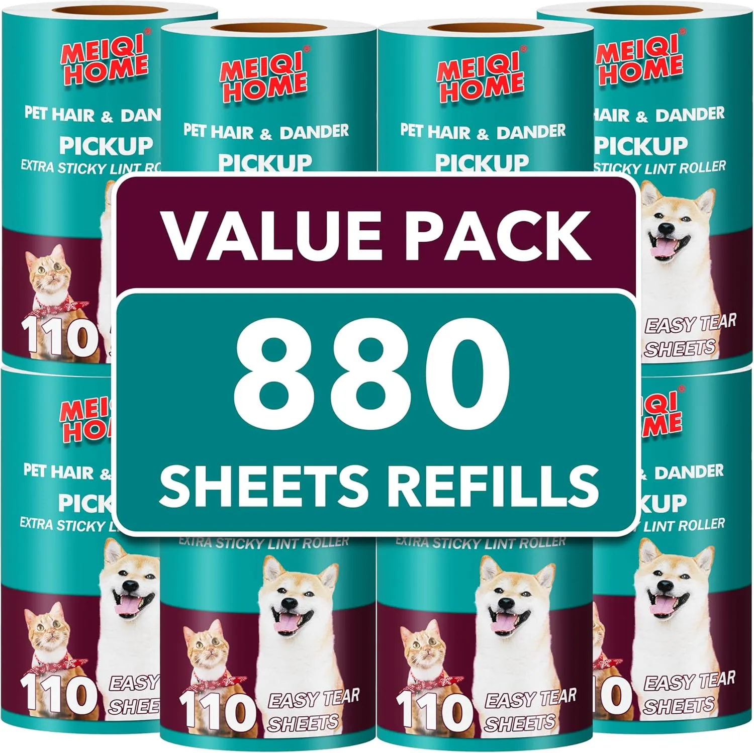 MEIQIHOME Extra Sticky Lint Roller Refills Only, 880 Easy-Tear Sheets for 3.9"-4" Lint Rollers with 1.5" Inner Diameter - Superior Cleanliness for Clothes