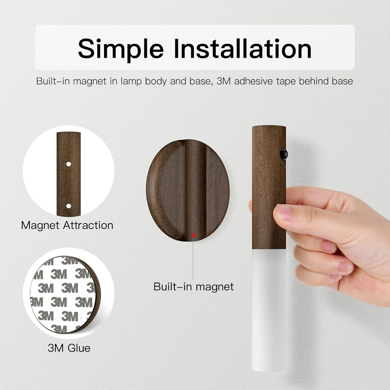 Miebul Motion Sensor Night Light, Magnetic LED Wall Lights Rechargeable Sensor Night Light Indoor Wooden Wall Sconce for Bedroom Corridor Staircase, Walnut Wood