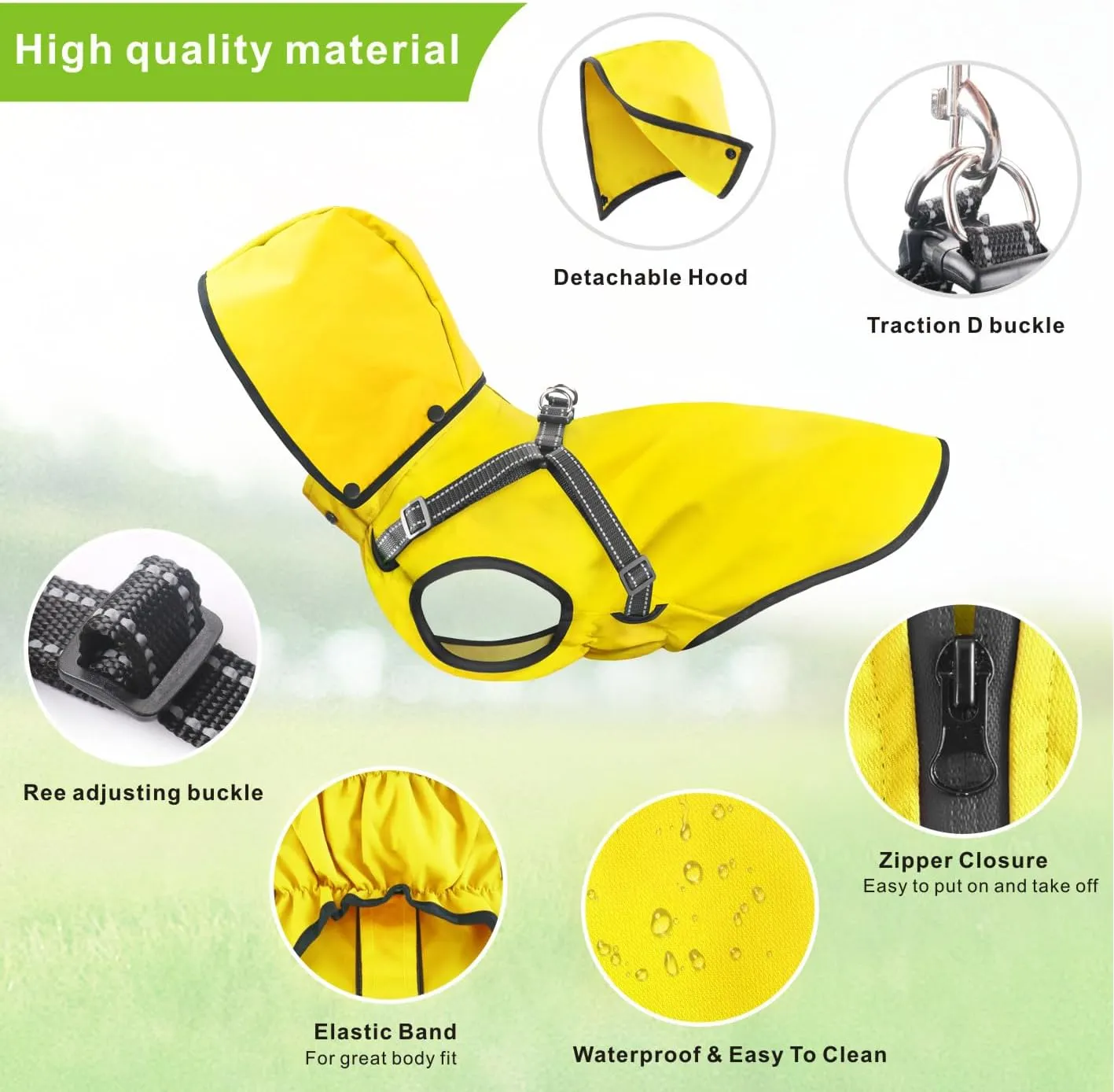 Mosucoirl Dog Raincoat Waterproof Dog Hoodie Reflective Dogs Raincoat Hooded Adjustable Rain Jacket for Small Medium Large Dogs Puppies Doggie (Yellow, XXL)