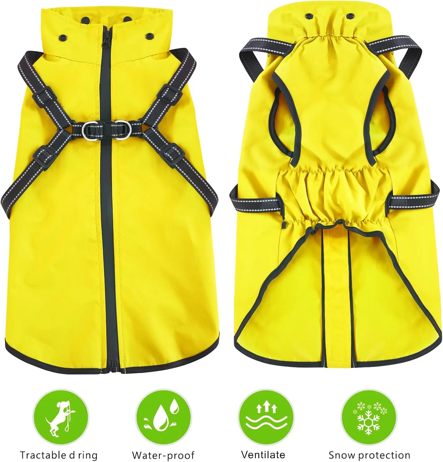 Mosucoirl Dog Raincoat Waterproof Dog Hoodie Reflective Dogs Raincoat Hooded Adjustable Rain Jacket for Small Medium Large Dogs Puppies Doggie (Yellow, XXL)