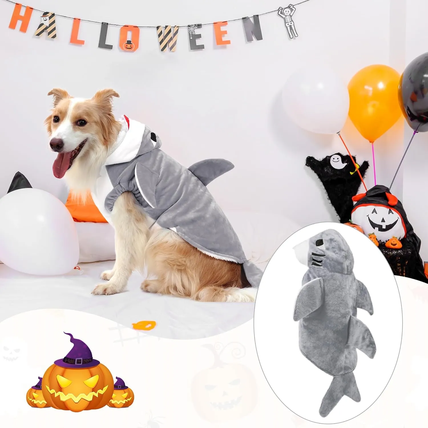 NACOCO Halloween Pet Shark Costume - Dog Cute Clothes Hoodie Cat Warm Outfit Coat Apparel for Small Medium Large Dogs and Cats (Grey, S)