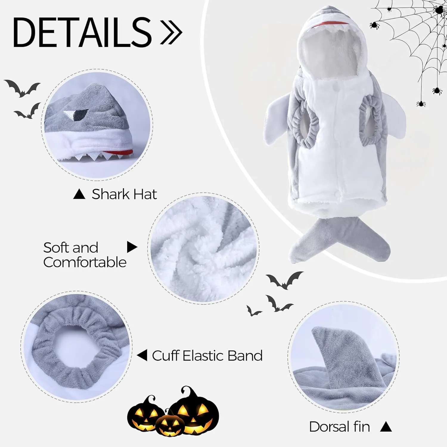 NACOCO Halloween Pet Shark Costume - Dog Cute Clothes Hoodie Cat Warm Outfit Coat Apparel for Small Medium Large Dogs and Cats (Grey, S)