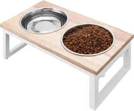 Navaris Folding Cat Bowl Station - Stainless Steel Cat Food Bowls with Stand - Elevated Double Bowl and Travel Holder for Cats & Small Dogs (Style 2)