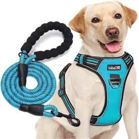 No Pull Dog Harness Adjustable Reflective Oxford Easy Control Medium Large Dog Harness with A Free Heavy Duty 5ft Dog Leash (S (Neck: 13"-18", Chest: 17.5"-22"), Blue Harness Leash)
