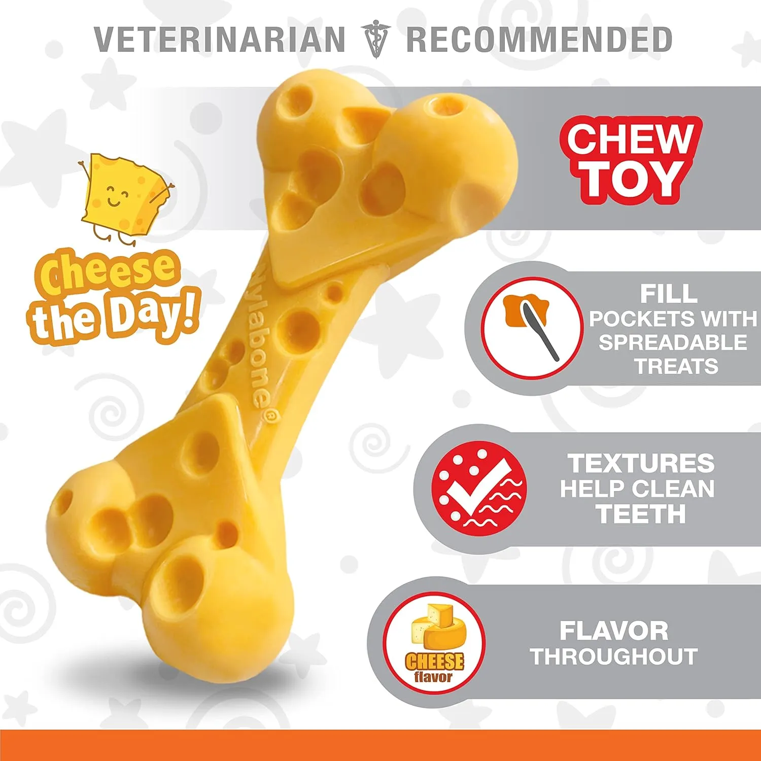 Nylabone Cheese Bone Power Chew Toy for Dogs, Cute Dog Toys for Aggressive Chewers, Cheese Flavor, X-Large Dogs - 50  lbs, 1 Count