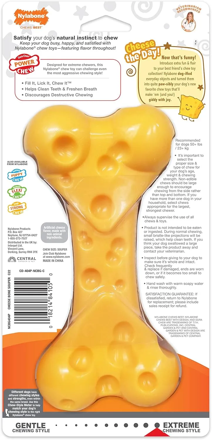 Nylabone Cheese Bone Power Chew Toy for Dogs, Cute Dog Toys for Aggressive Chewers, Cheese Flavor, X-Large Dogs - 50  lbs, 1 Count