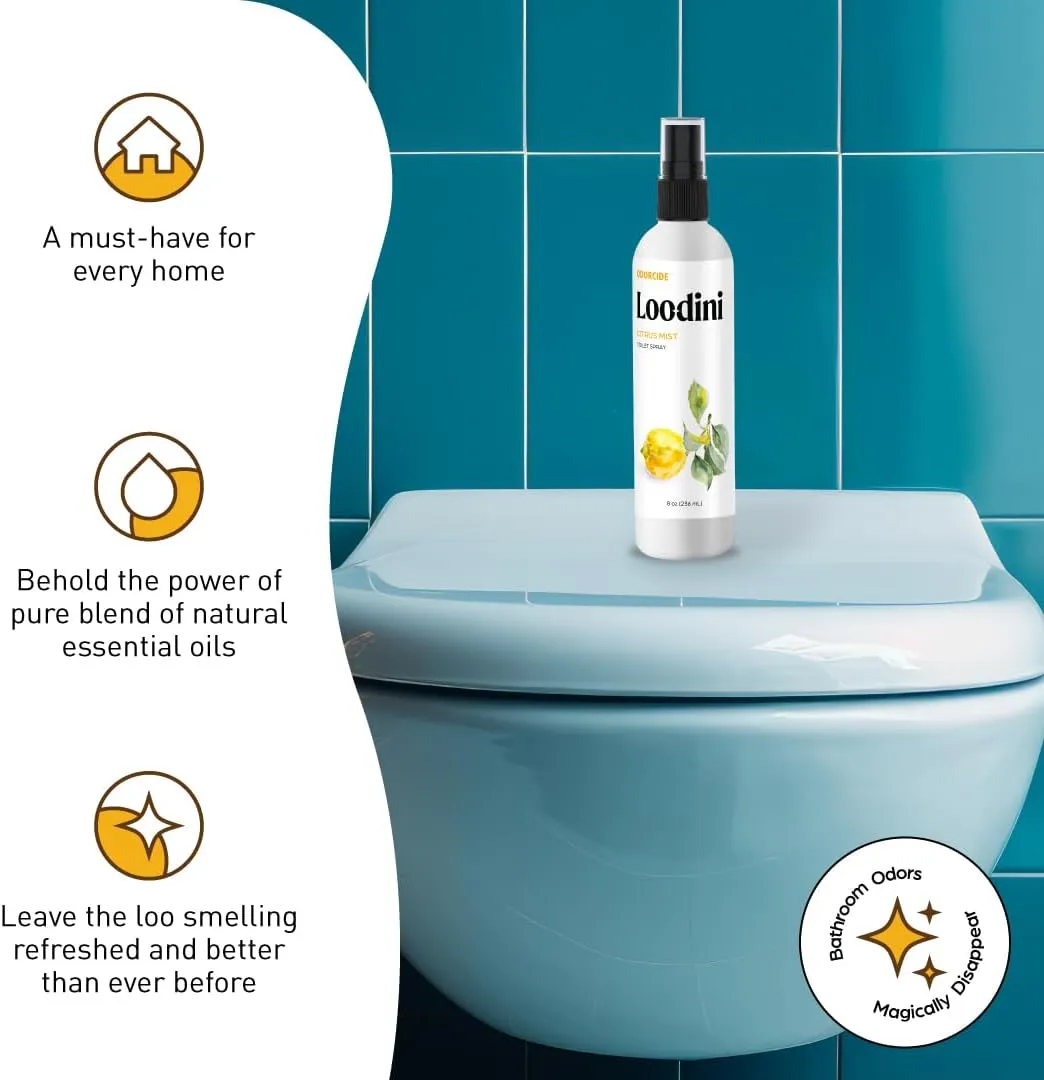 Odorcide Loo-Dini Citrus Mist Toilet & Bathroom Spray - Odor Eliminator for Toilet and Bathroom Air Freshener & Deodorizer