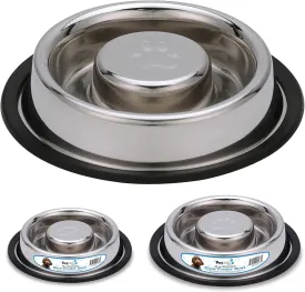 Palz&Co Center Slow Feeder Stainless Steel Dog Bowl, Non Slip, No Spill, Promotes Healthy Eating and Mental Stimulation, Dishwasher Safe (32 oz)
