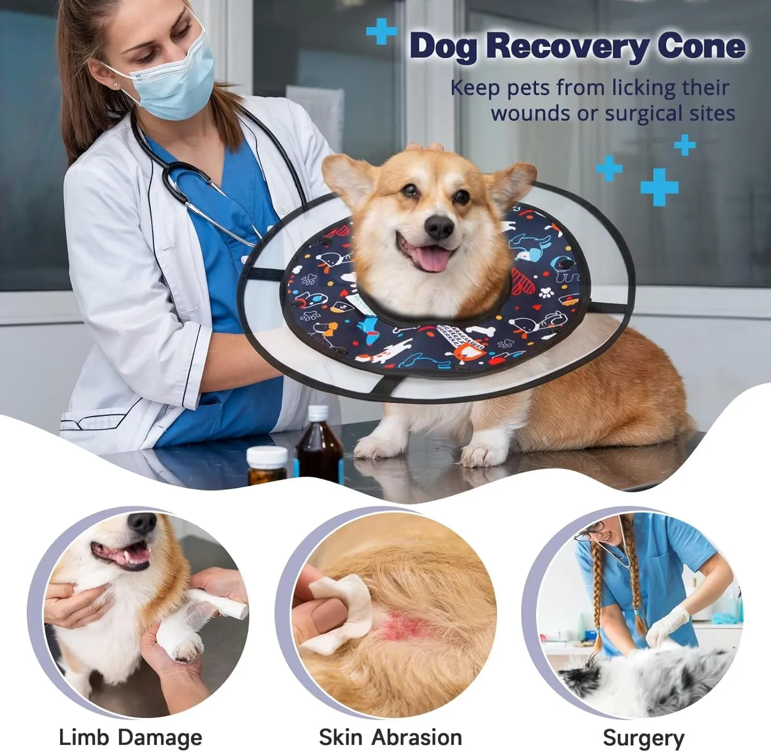 Paw Legend Soft Dog Cone Collar for Dogs After Surgery Pet Recovery Collar for Small Medium Short-Nosed Cats Lightweight Comfy Cone Alternative to Stop Licking, S