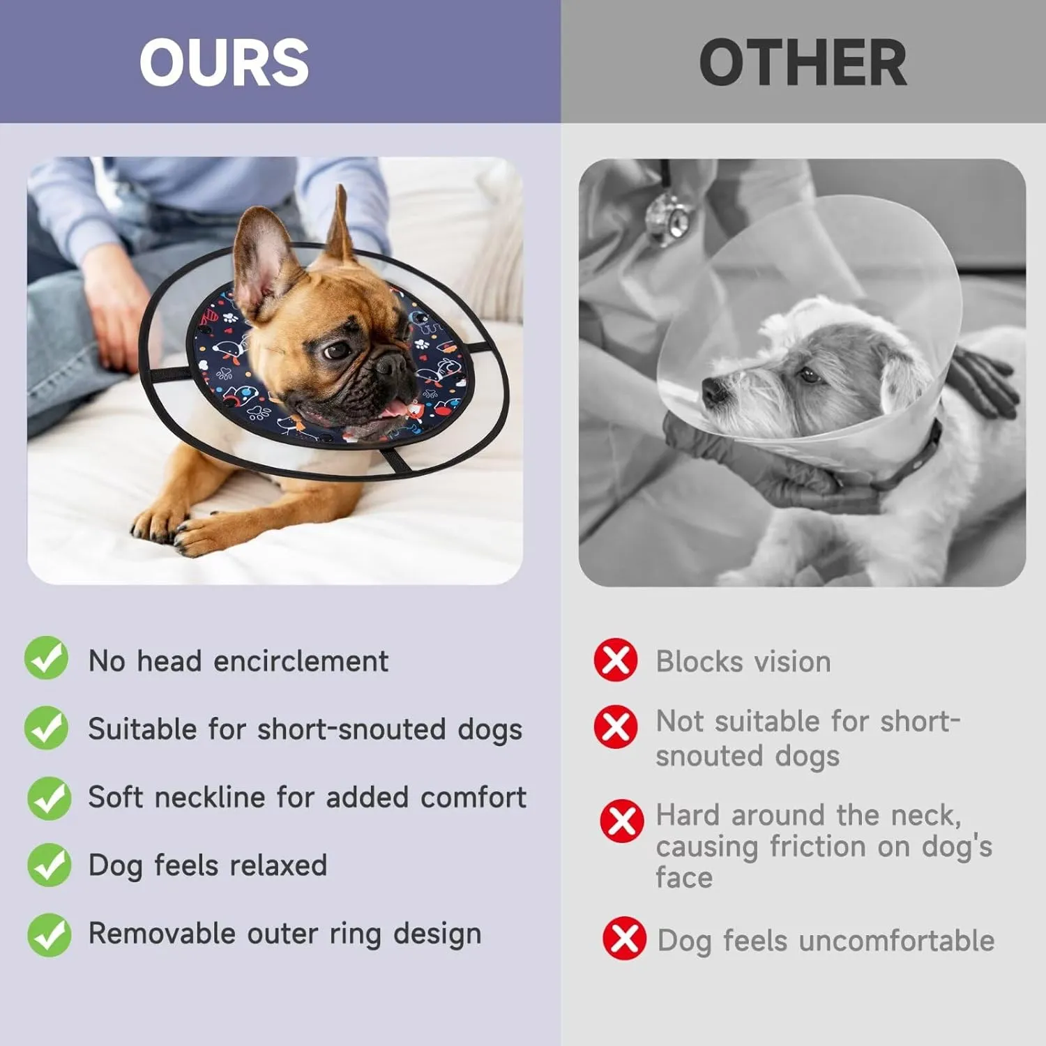 Paw Legend Soft Dog Cone Collar for Dogs After Surgery Pet Recovery Collar for Small Medium Short-Nosed Cats Lightweight Comfy Cone Alternative to Stop Licking, S