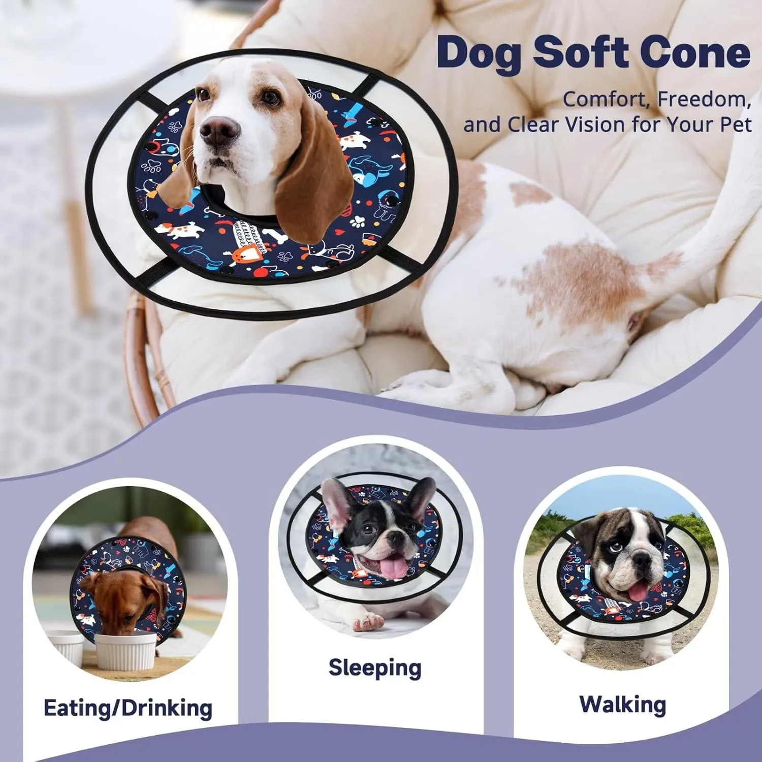 Paw Legend Soft Dog Cone Collar for Dogs After Surgery Pet Recovery Collar for Small Medium Short-Nosed Cats Lightweight Comfy Cone Alternative to Stop Licking, S
