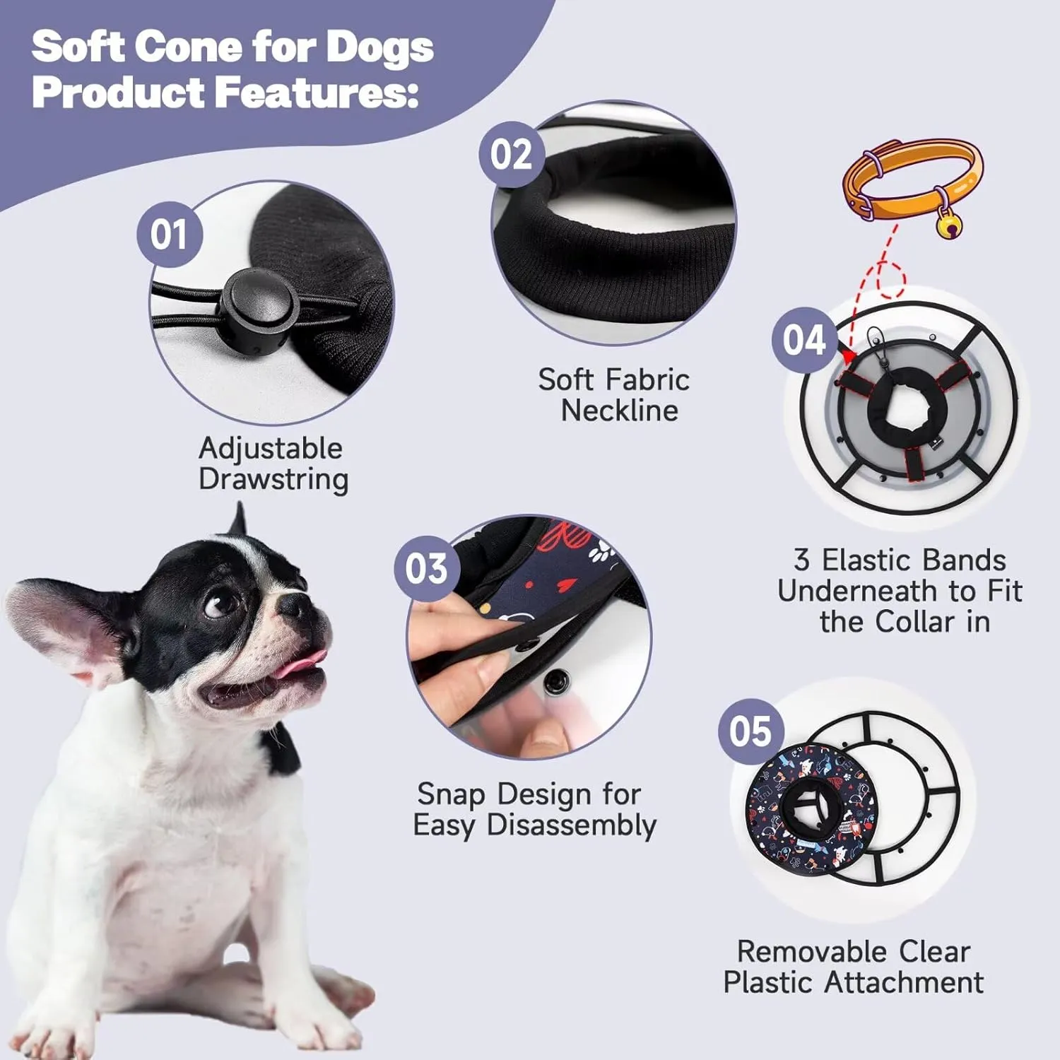 Paw Legend Soft Dog Cone Collar for Dogs After Surgery Pet Recovery Collar for Small Medium Short-Nosed Cats Lightweight Comfy Cone Alternative to Stop Licking, S