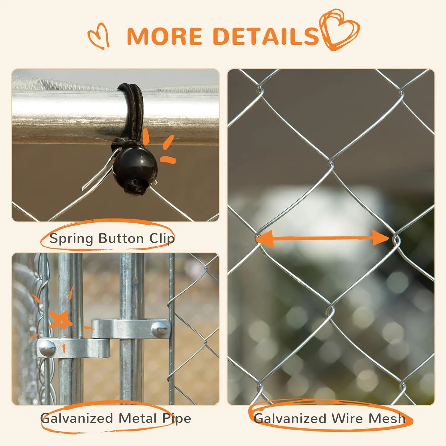 PawHut Large Dog Kennel Outside, Heavy Duty Dog Cage with Waterproof Cover, Outdoor Fence Dog Run with Galvanized Chain Link, Secure Lock, 13' x 13' x 7.5'