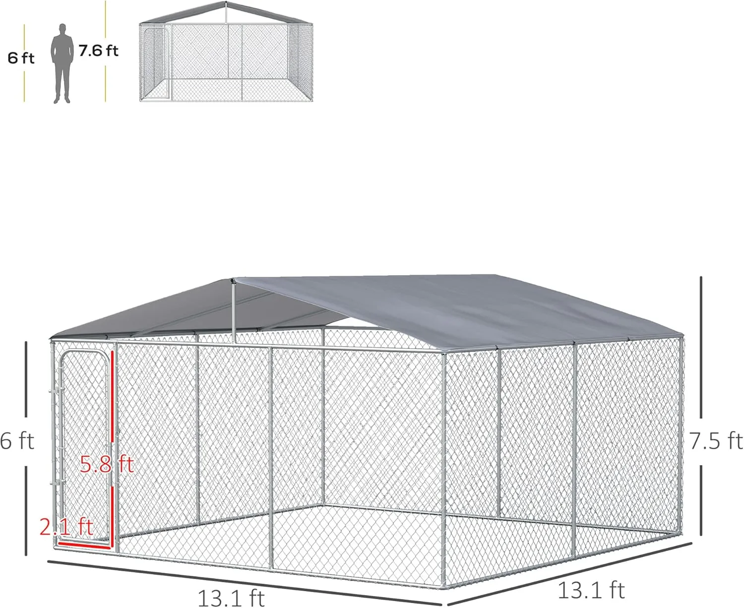 PawHut Large Dog Kennel Outside, Heavy Duty Dog Cage with Waterproof Cover, Outdoor Fence Dog Run with Galvanized Chain Link, Secure Lock, 13' x 13' x 7.5'