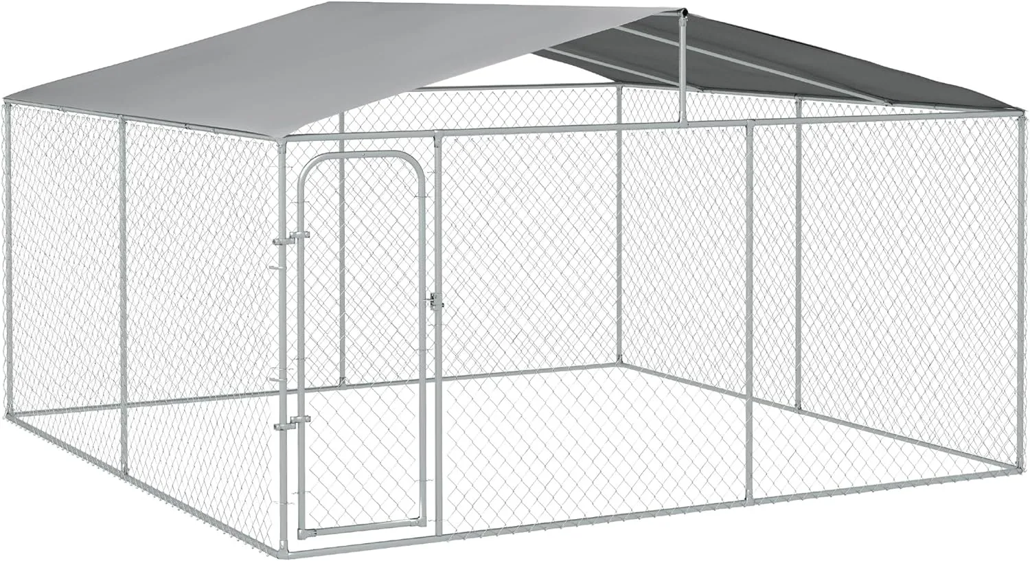 PawHut Large Dog Kennel Outside, Heavy Duty Dog Cage with Waterproof Cover, Outdoor Fence Dog Run with Galvanized Chain Link, Secure Lock, 13' x 13' x 7.5'