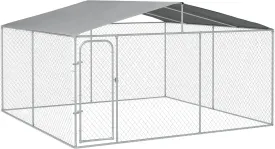 PawHut Large Dog Kennel Outside, Heavy Duty Dog Cage with Waterproof Cover, Outdoor Fence Dog Run with Galvanized Chain Link, Secure Lock, 13' x 13' x 7.5'