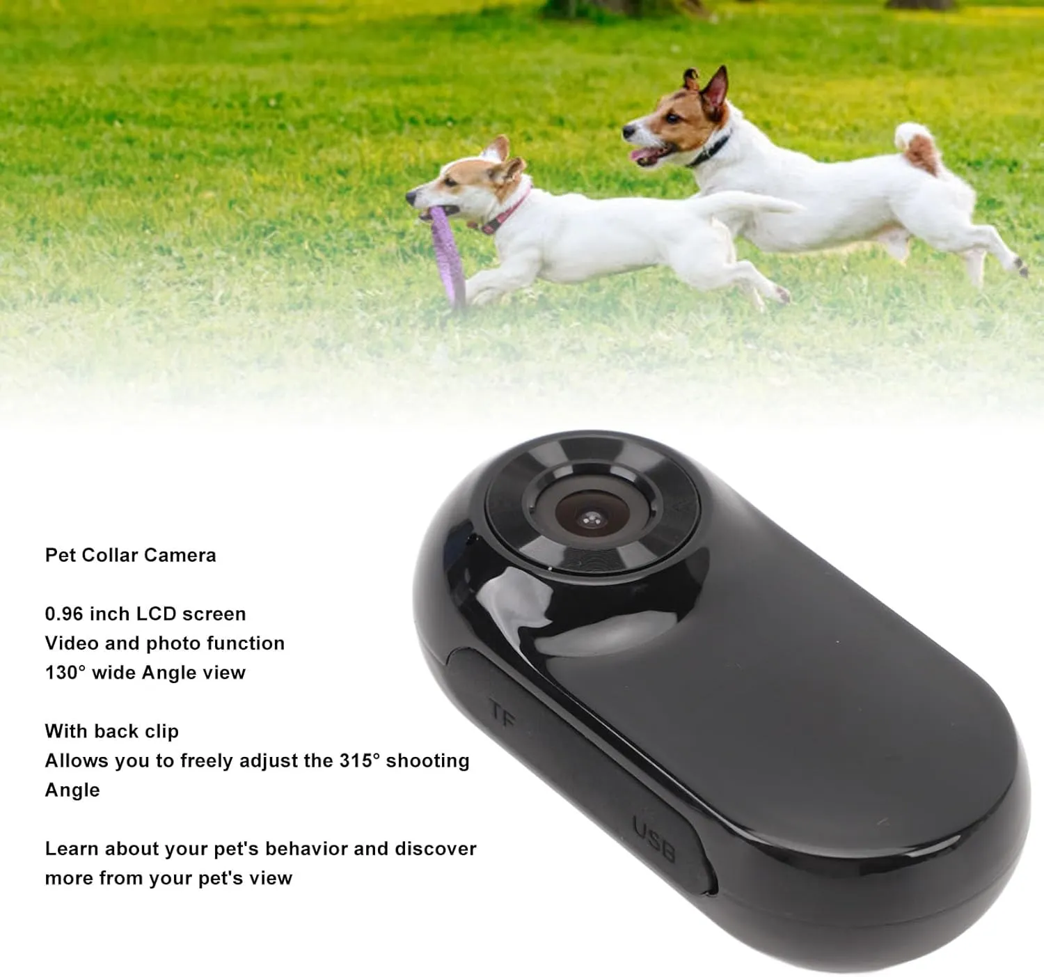Pet Collar Camera, 1080P Back Clip Adjustable Angle View Dog Tracker Collar Camera with Wide Angle Lens, HD DV Camera, Pet Supplies for Daily Life,Travel Photography and Sports