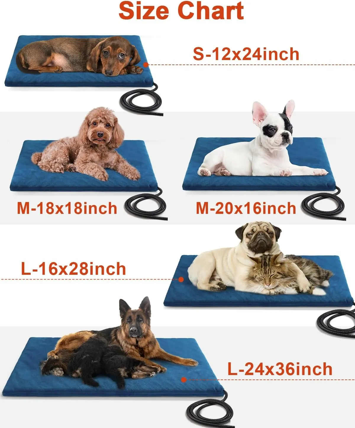 Pet Heating Pad,Extremely Waterproof Heated Cat Dog Bed Outdoor & Indoor,Multi-Size Heated Dog Cat Blanket Mat,Pet Heater Warmer for Cat Dog House Whelping Box(Dark Blue,XL-36 Lx24 W)