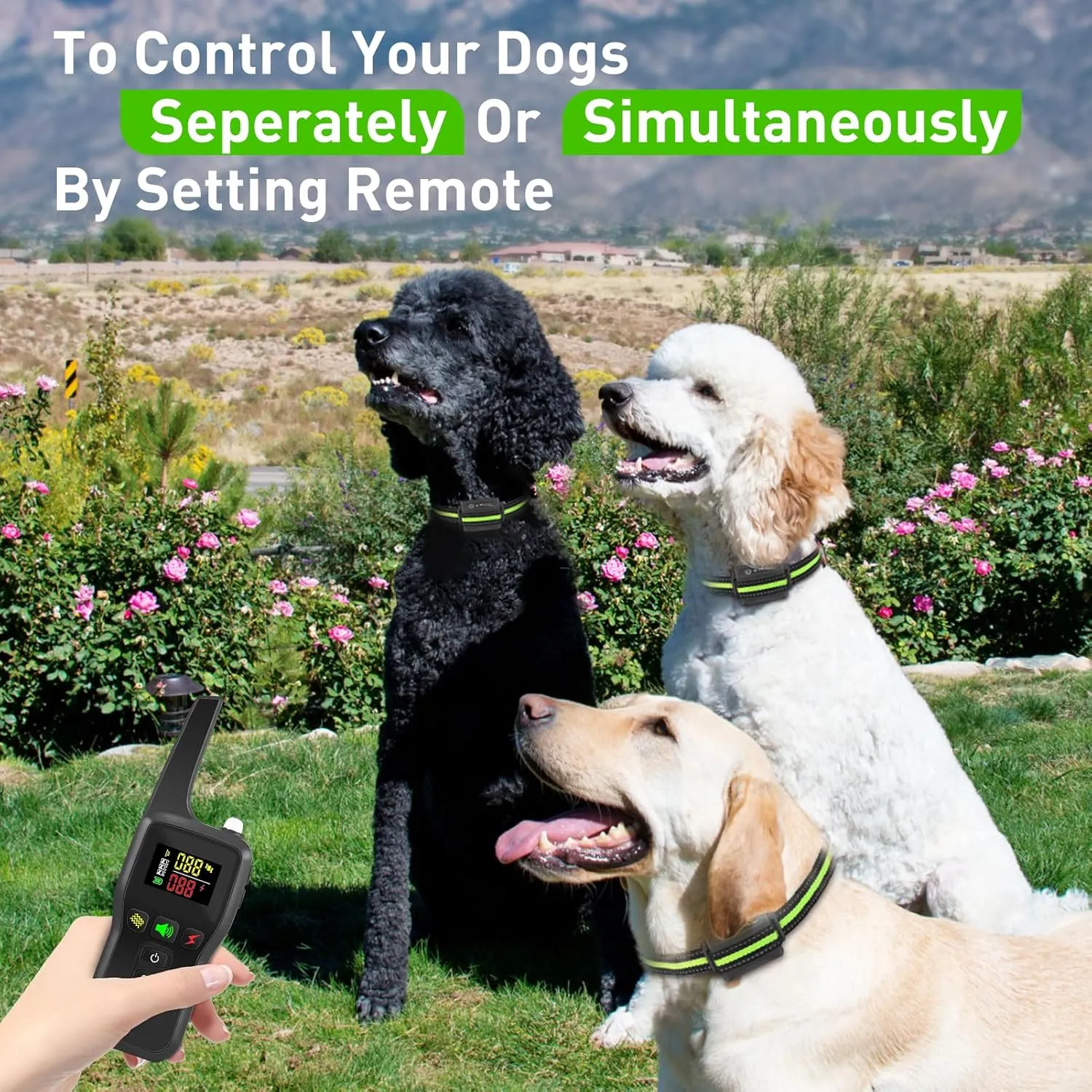 PetJoy Shock Collar for 3 Dogs, Automatic Bark Collar with Remote, Bark and Training Collar 2 in 1, Auto Bark Collar with Beep, Vibration and Shock (Level 1-100) - Remote 3300 Ft