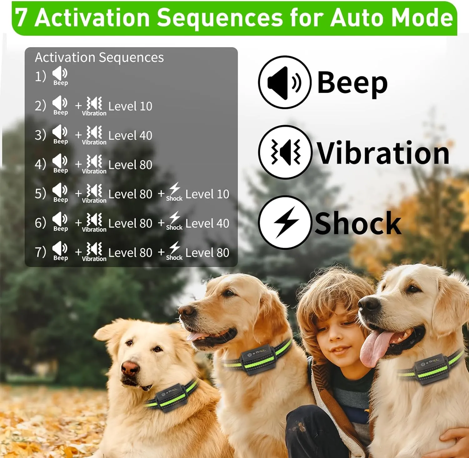 PetJoy Shock Collar for 3 Dogs, Automatic Bark Collar with Remote, Bark and Training Collar 2 in 1, Auto Bark Collar with Beep, Vibration and Shock (Level 1-100) - Remote 3300 Ft