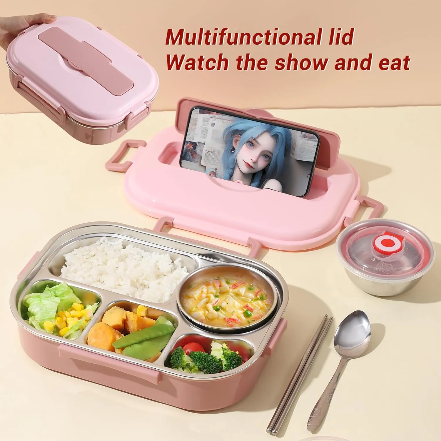 Portable Stainless Steel Meal Box Set With Cutlery, Sealed Soup Bowl, And Extra Long Insulated Bagsuitable For Microwave And Water Heating, Perfect For Office. Outdoor Work, And Camping Dining