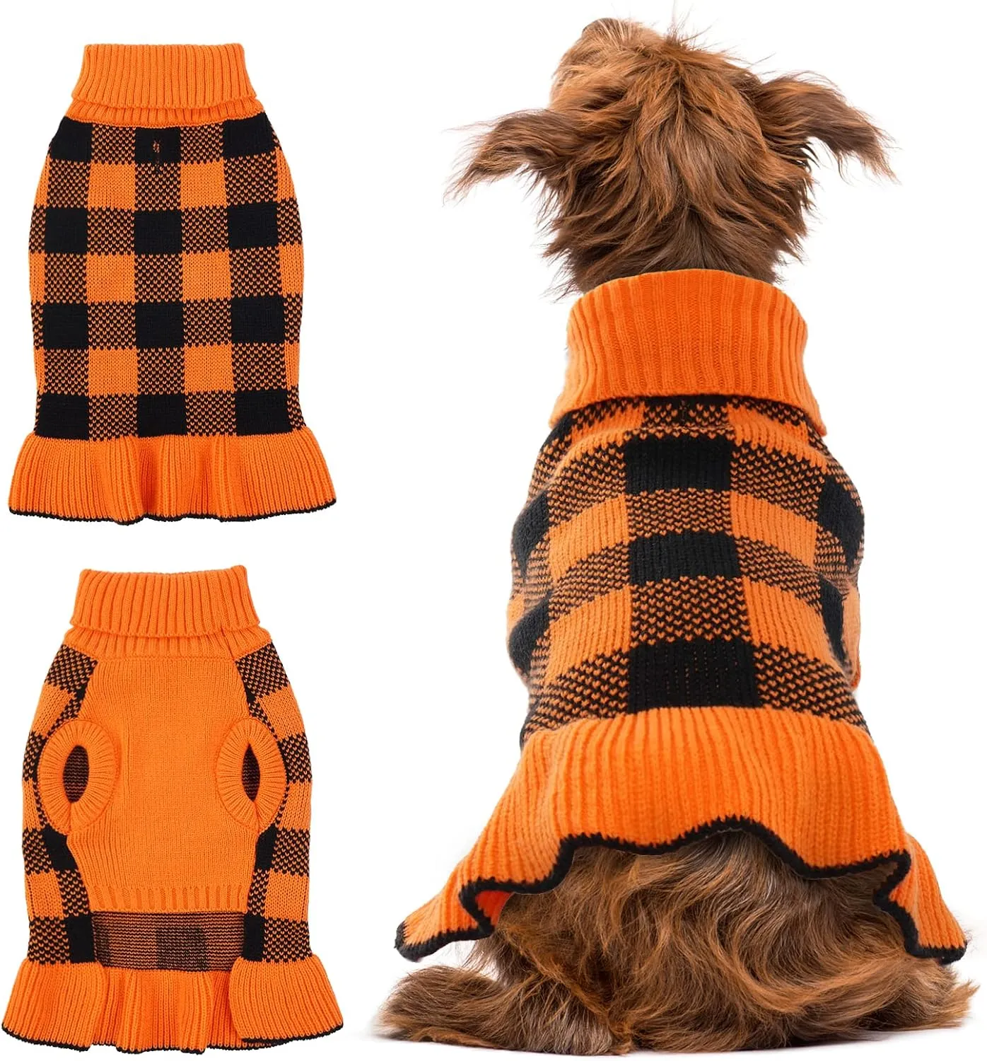 QBLEEV Dog Christmas Sweaters, Dog Sweater Dress for Medium Dogs Puppy Sweaters Knitwear Pullover Pet Sweaters Warm Winter Turtleneck Holiday Thanksgiving Vest Fall Dog Sweaters for Dogs Girls Boys L