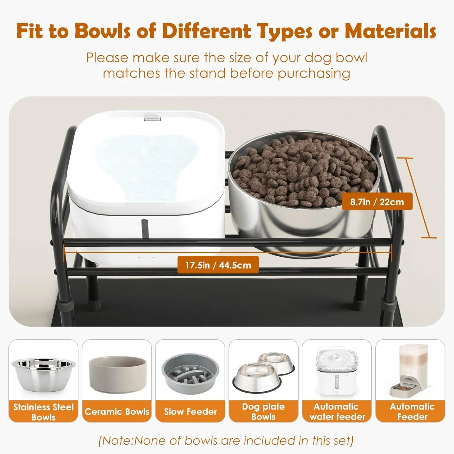 Raised Dog Bowl Stand for XLarge & Large Dogs,Table Steel Frame Elevated Dog Bowls Stand with Mat,Non-Slip No Spill,Adjusts to 4 Heights 8.7-13.4", Holds 6-8.7" Diameter Bowl(Bowl Not Included)