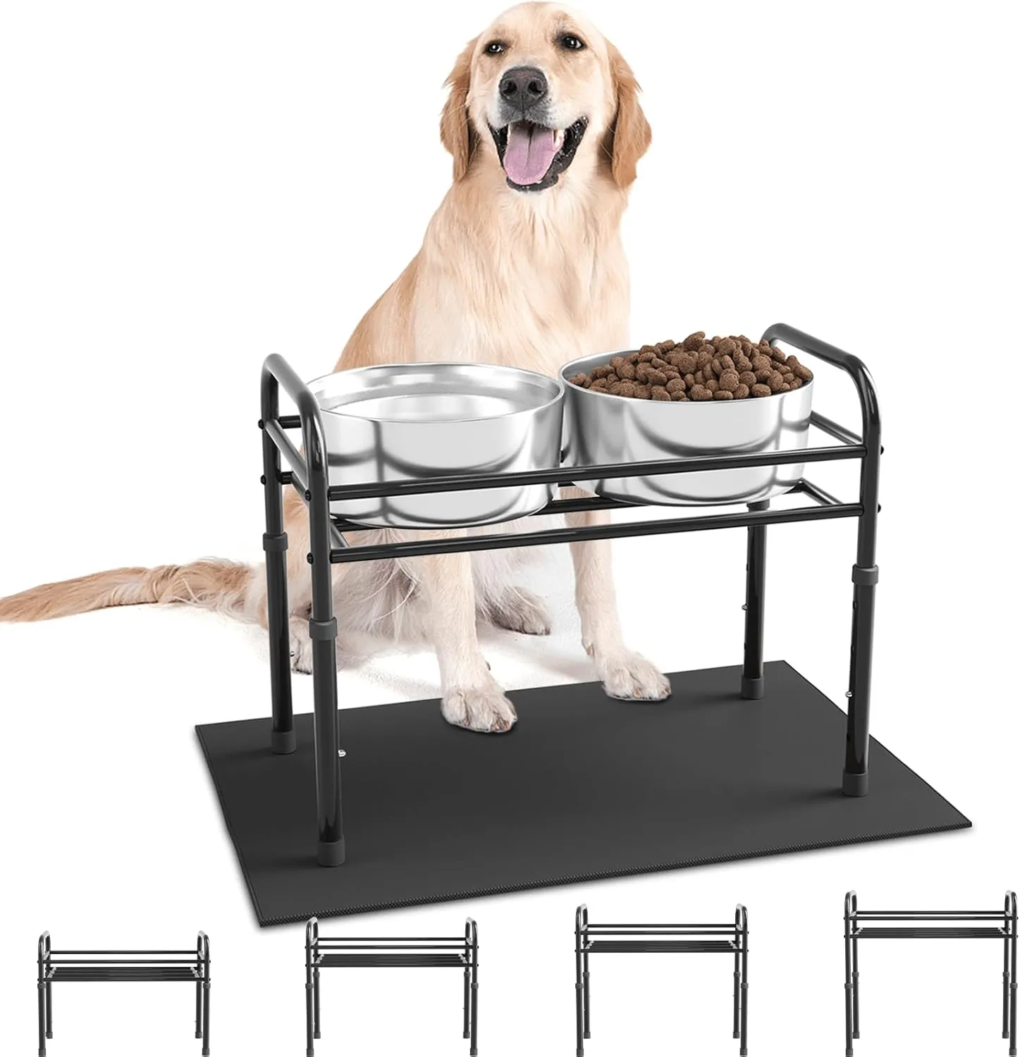 Raised Dog Bowl Stand for XLarge & Large Dogs,Table Steel Frame Elevated Dog Bowls Stand with Mat,Non-Slip No Spill,Adjusts to 4 Heights 8.7-13.4", Holds 6-8.7" Diameter Bowl(Bowl Not Included)