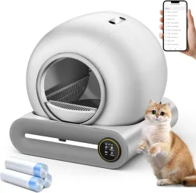 Self Cleaning Cat Litter Box, 65L  9 L Extra Large Robot Automatic Litter Box for Multiple Cats, APP Control, Deodorization & Negative ion Sterilization,[White]