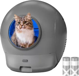 Self Cleaning Litter Box, Bonjela S2 Automatic Cat Litter Box Large Capacity for Multiple Cats, App-Controlled with Safety Sensors,2 Rolls Garbage Bags