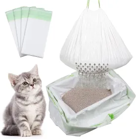 Sifting Cat Litter Box Liners with Holes, 21 Count Large Drawstring Cat Litter Pan Bags Cat Waste Litter Bags Pet Cat Supplies (37" x 18")