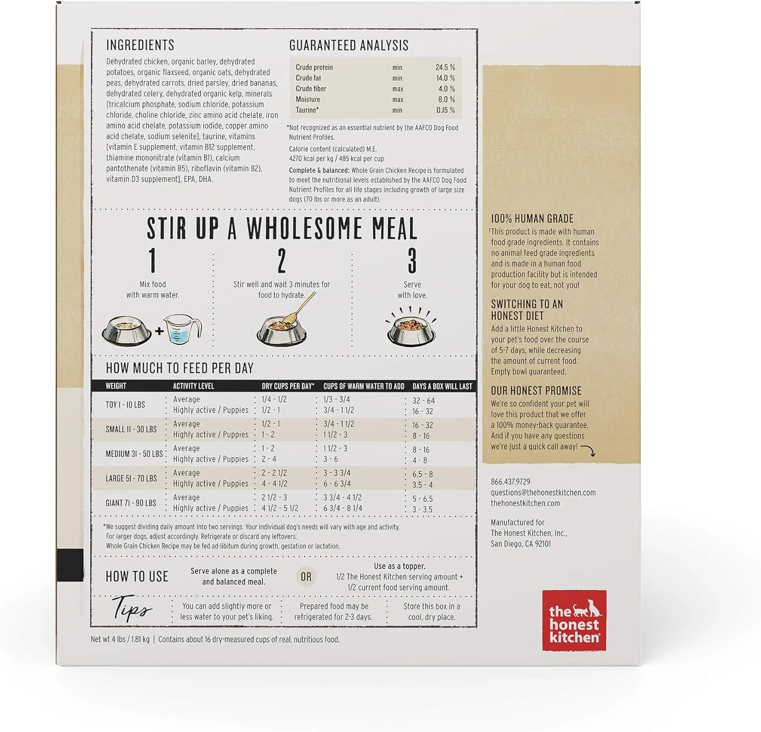 The Honest Kitchen Dehydrated Whole Grain Chicken Dog Food, 4 lb Box