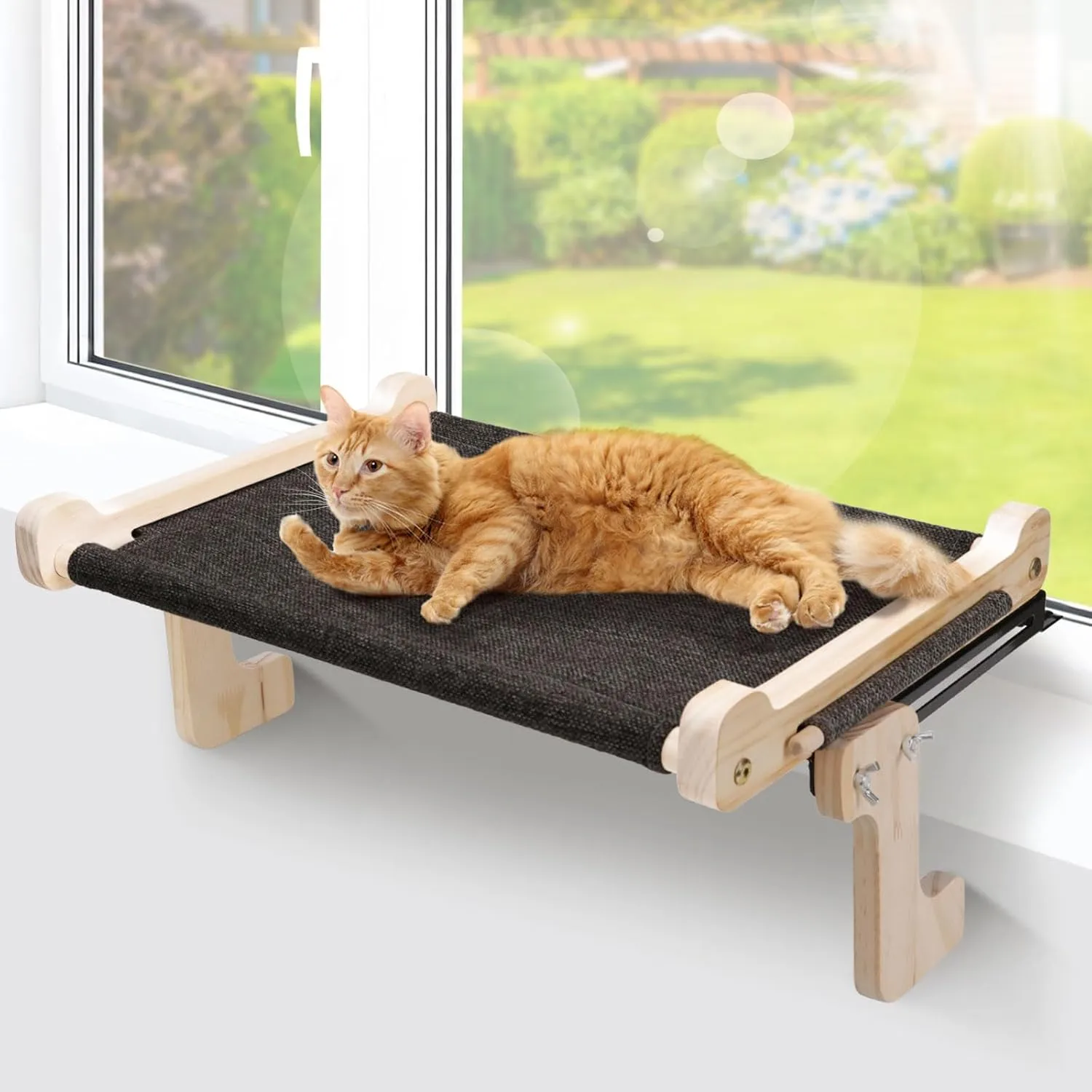 Topmart Cat Window Perch - Indoor Bed With Wood & Metal Frame, Easy to Adjust & Assemble Hammock Seat
