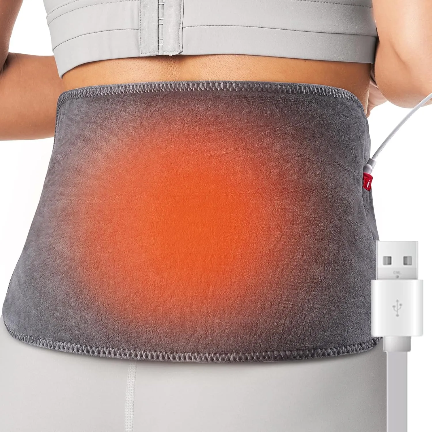 USB Plug-in Back Heating Pad for Pain Relief, Electric Heated Back Wrap for Lower Back, Lumbar, Sciatica, Shoulder, Leg, with 3 Heat Settings & Auto-Off, for Men, Women (Not Chargeable)