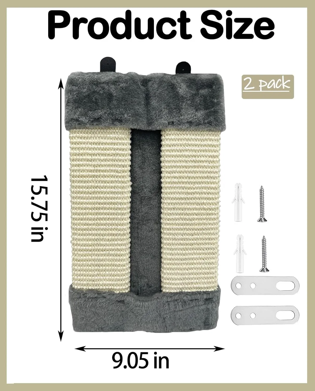 VCEPJH Cat Corner Scratcher, 2 Pack Natural Sisal Wall Mounted Scratching Boards Kitty Scratch Pads for Indoor Cats Resistant Furniture Protector for Door Sofa Couch