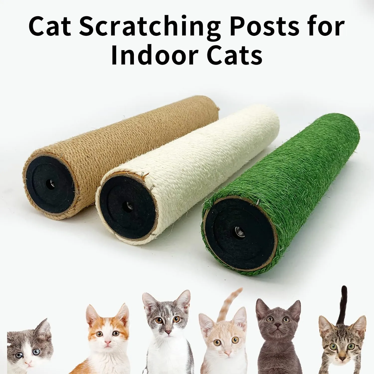VCEPJH Cat Scratching Post Replacement 4 Pcs 12in Cat Tree & Tower Scratch Pole Refill Parts with M8 Screws Sisal Rope Cat Furniture Protector for Indoor Kittens Tree Tower (White)