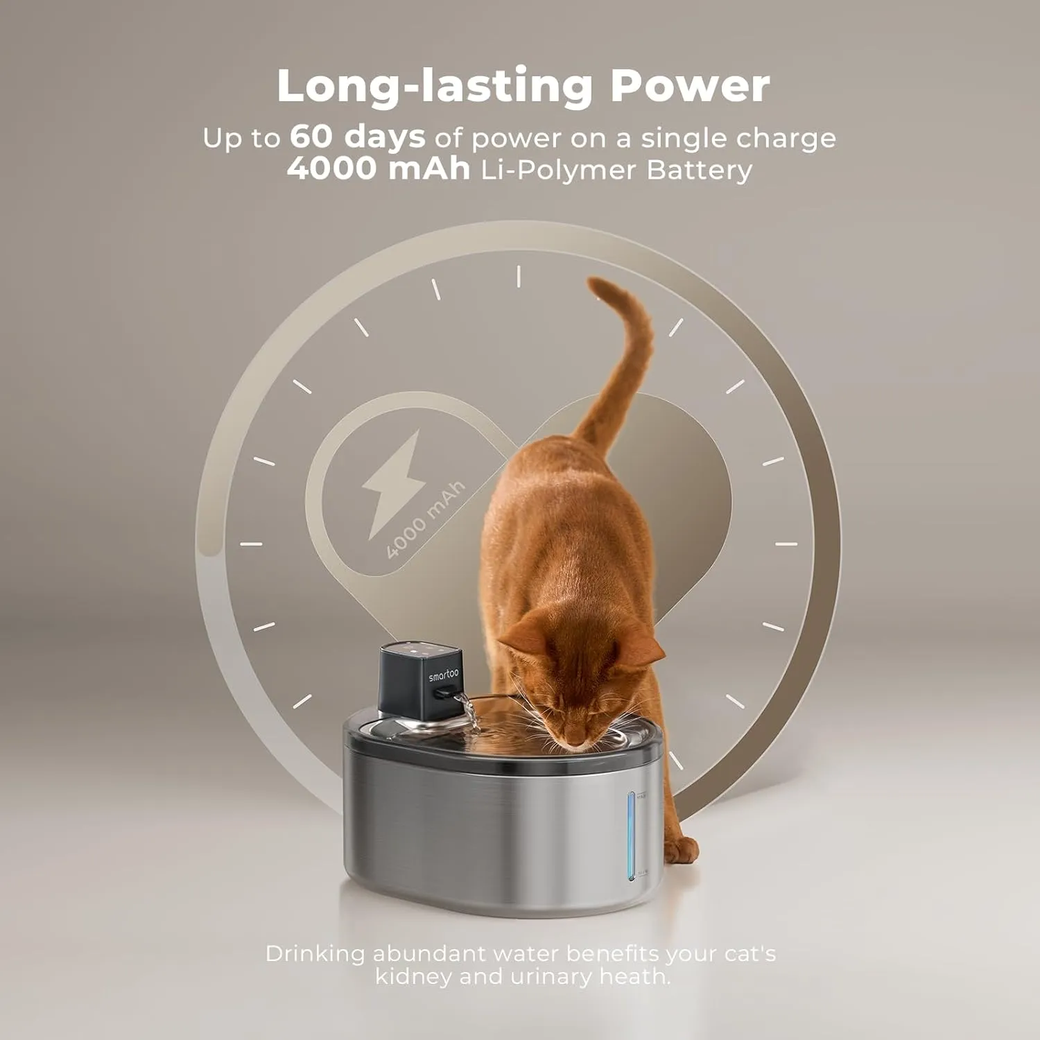 Wireless Cat Water Fountain Stainless Steel, 152oz/4.5L Cat Fountain Battery Operated, Cordless Pet Water Fountain for Cats & Dogs with Motion Sensor, Ultra Quiet Pump, Multi-Filtration